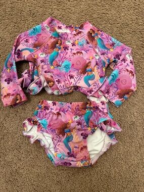 Posh Peanut Pink & Aqua Mermaid Long-Sleeve Rashguard Set
